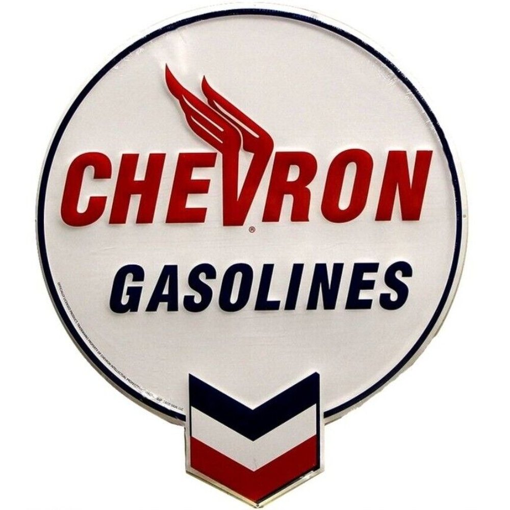 Chevron Gasolines Logo Licensed Embossed Metal 18" x 21" Novelty Street Sign Home & Garden:Home Décor:Plaques & Signs Style Your Walls